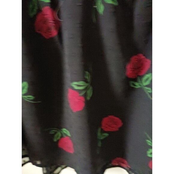 Torrid Blouse Top Roses Sheer Chiffon Dot Puff Sleeve Black/Red 3X - Picture 6 of 10